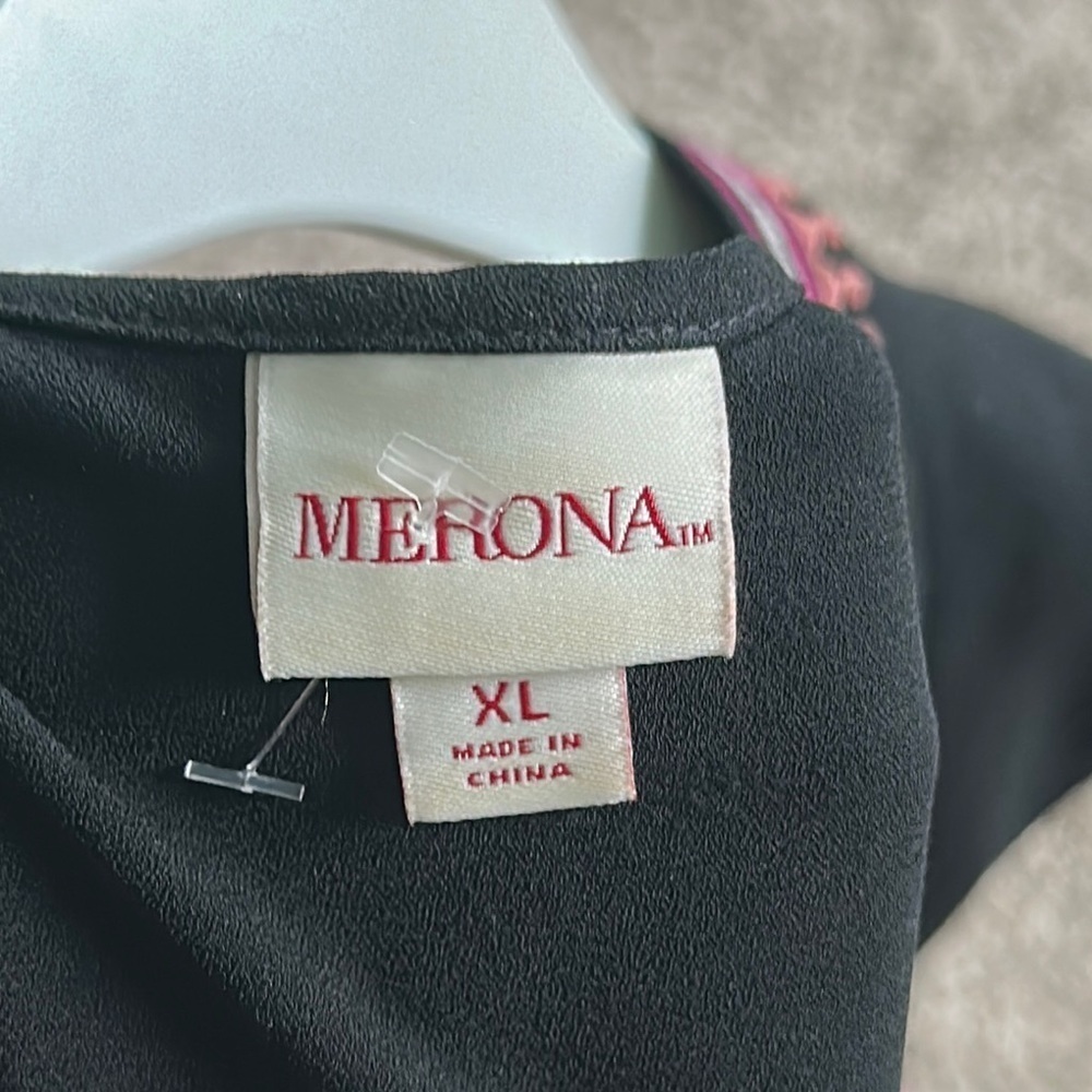 Merona Black V-neck Dress With Embroidery Trim Size XL - Picture 4 of 8